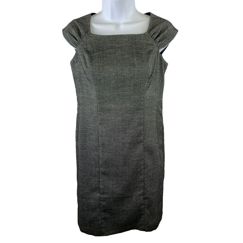 Ann Taylor Dress PETITE 2P Sheath Gray Ruched Sleeveless Professional Career